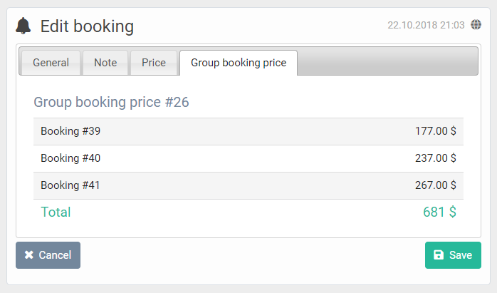 Booking price in administration