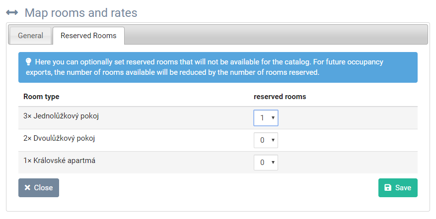 Reserved rooms