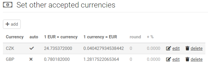set other accepted currencies