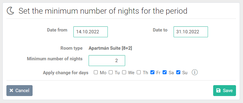 minimum nights set