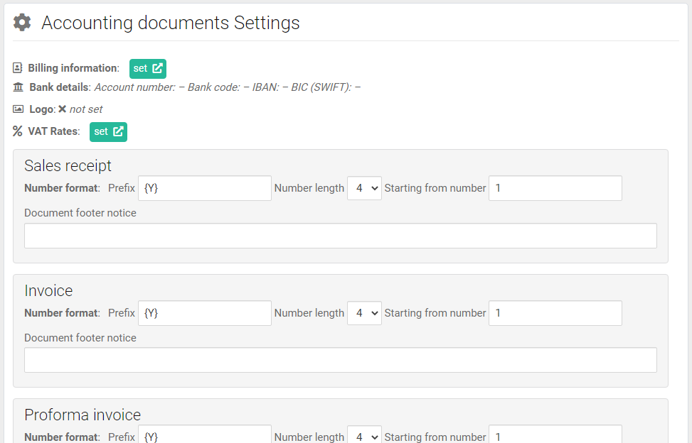 accounting documents settings