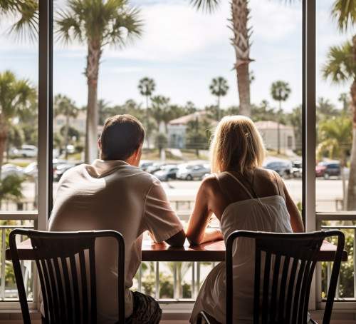 Couple sitting in hotel restaurant